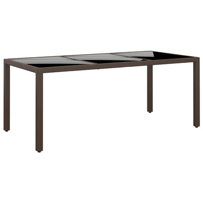 vidaXL Table de jardin 190x90x75 cm en verre trempé et rotin synthétique marron