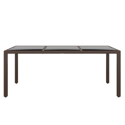 vidaXL Table de jardin 190x90x75 cm en verre trempé et rotin synthétique marron