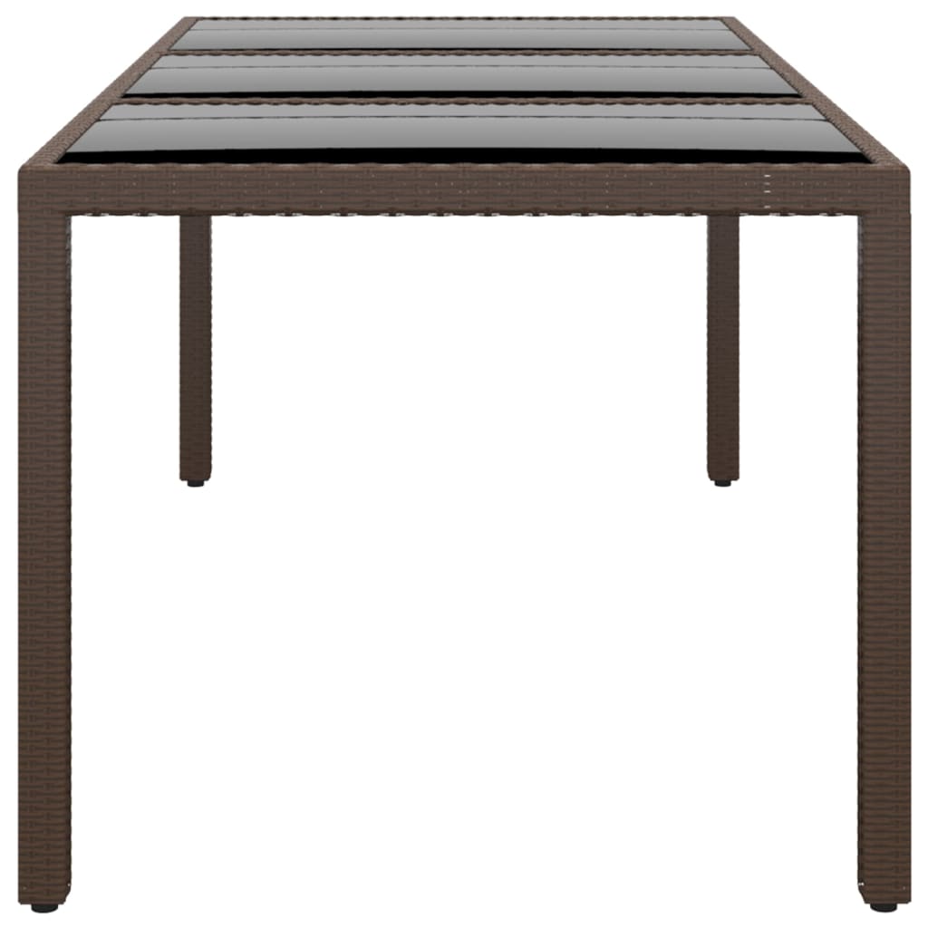 vidaXL Table de jardin 190x90x75 cm en verre trempé et rotin synthétique marron