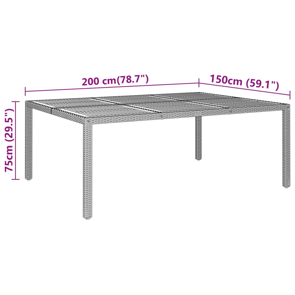 vidaXL Table de jardin 200x150x75 cm acacia et rotin synthétique gris