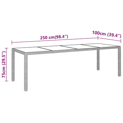 vidaXL Table de jardin 250x100x75 cm verre trempé et résine tressée noir