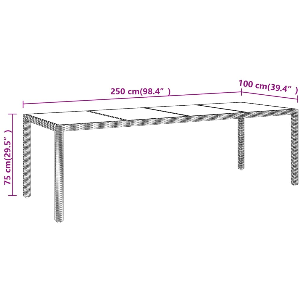 vidaXL Gartentisch mit Glasplatte Braun Poly Rattan