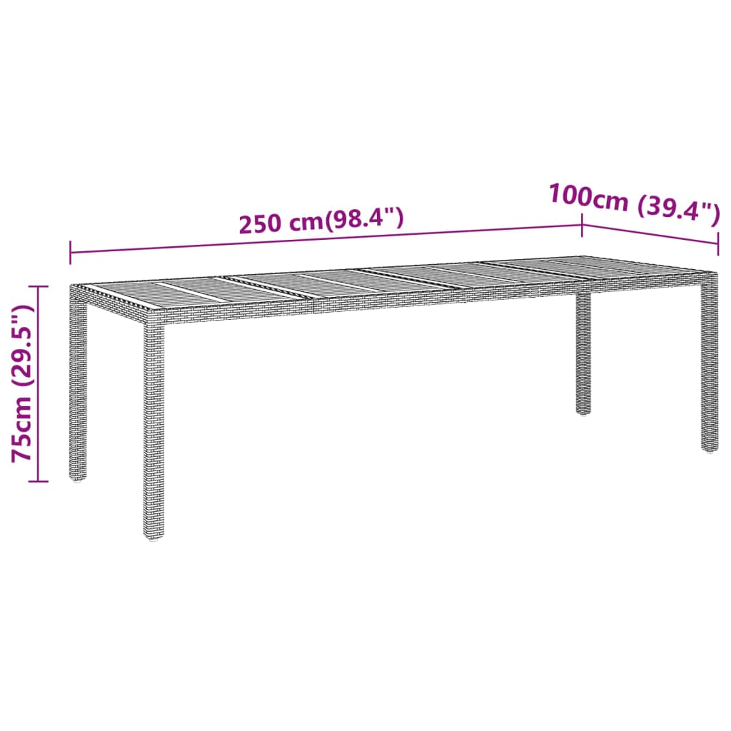 vidaXL Gartentisch 250x100x75 cm Akazienholz und Poly Rattan Schwarz