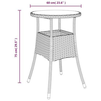 vidaXL Gartentisch Ø60x75 cm Hartglas und Poly Rattan Grau