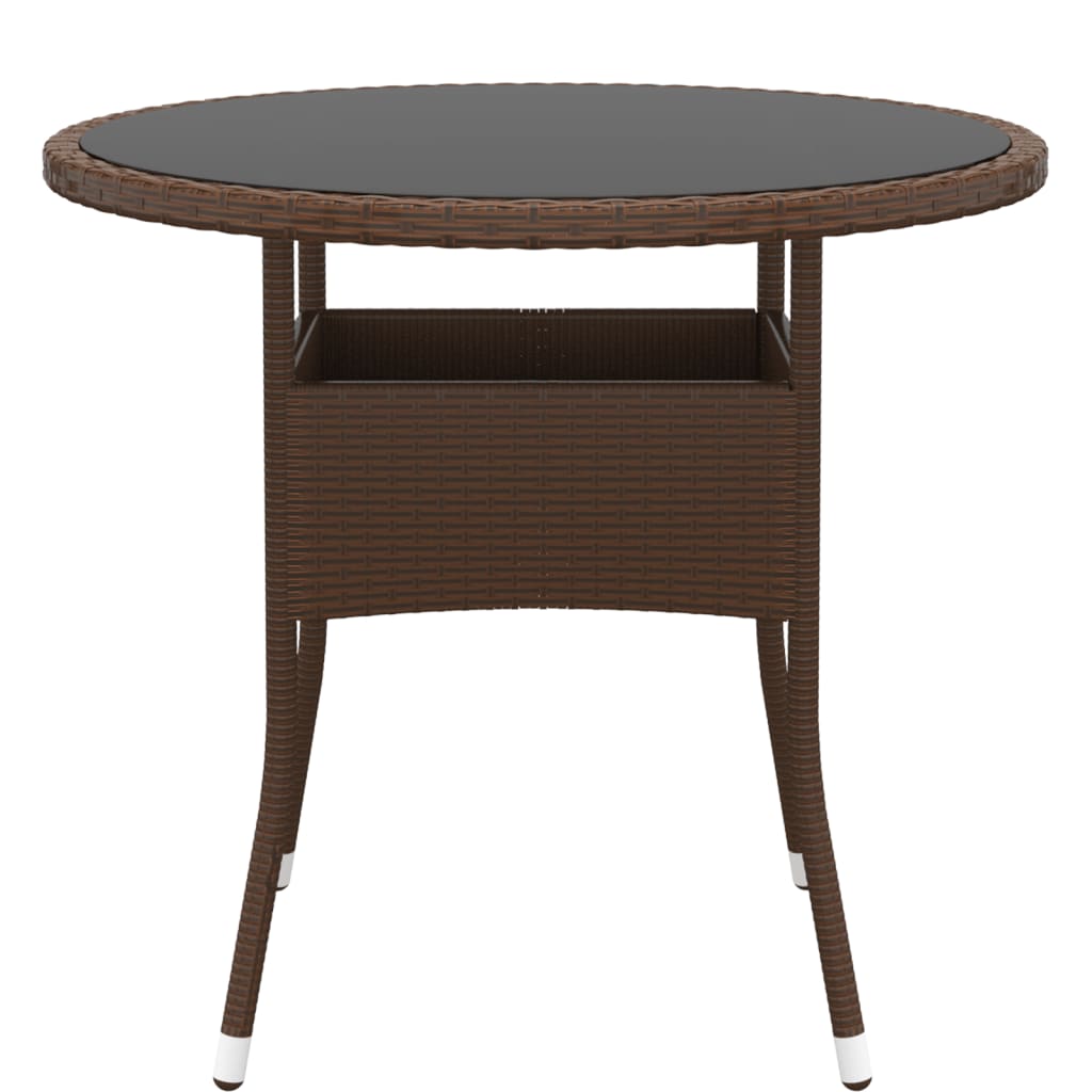 vidaXL Gartentisch Ø80x75 cm Hartglas und Poly Rattan Braun