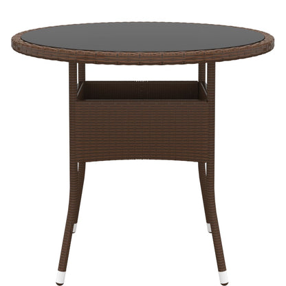 vidaXL Gartentisch Ø80x75 cm Hartglas und Poly Rattan Braun
