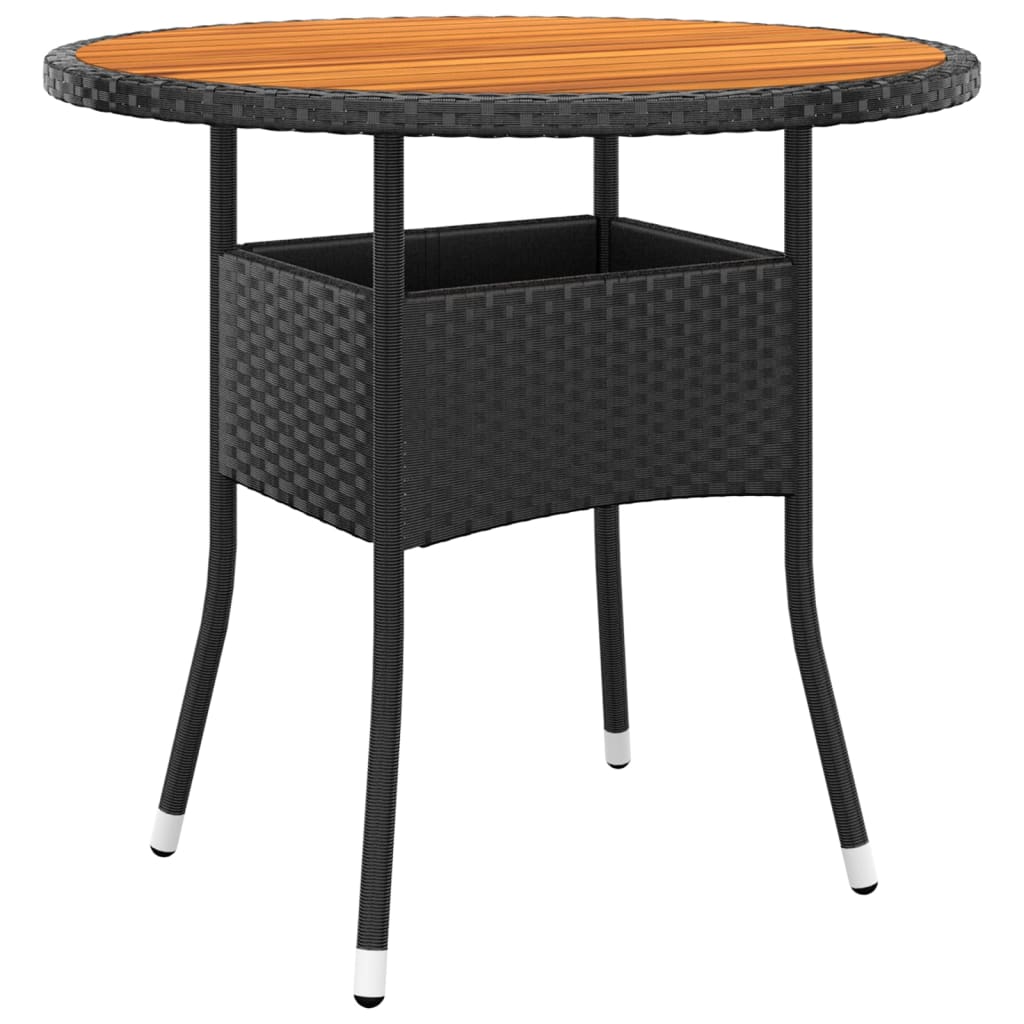 vidaXL Gartentisch Ø80x75 cm Akazienholz und Poly Rattan Schwarz