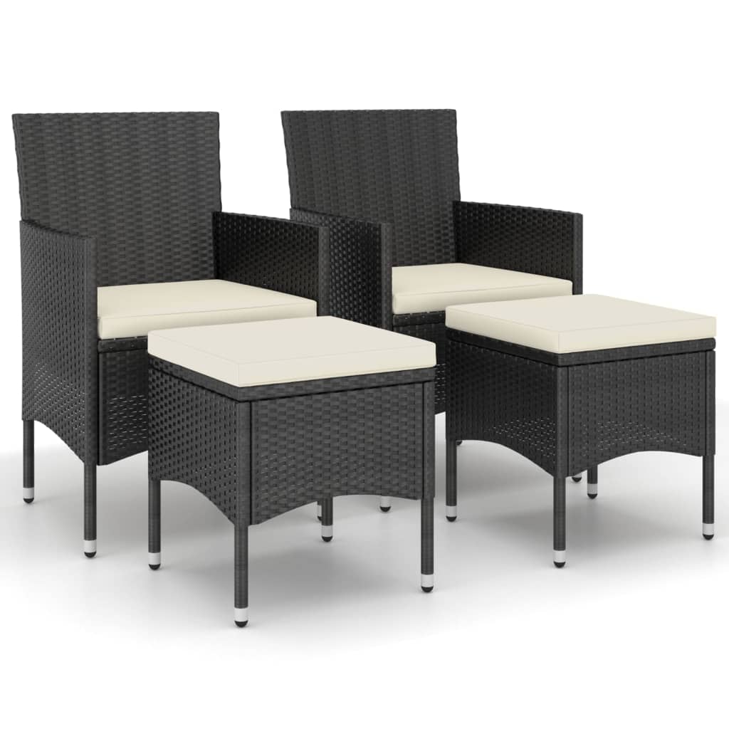 vidaXL Ensemble de 4 chaises de jardin et tabourets en résine tressée Noir