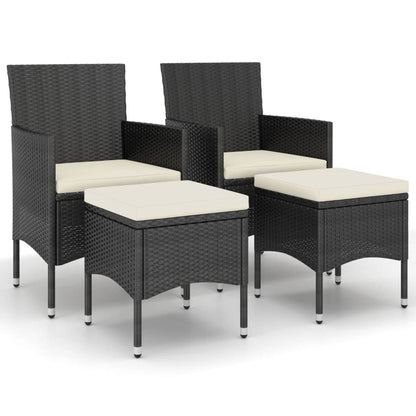 vidaXL Ensemble de 4 chaises de jardin et tabourets en résine tressée Noir