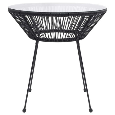 vidaXL Garten-Esstisch Schwarz Ø70x74 cm Rattan und Glas