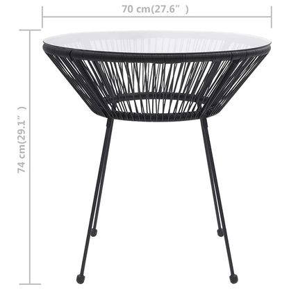 vidaXL Garten-Esstisch Schwarz Ø70x74 cm Rattan und Glas
