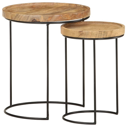 vidaXL 2-tlg. Couchtisch-Set Massivholz Mango und Stahl