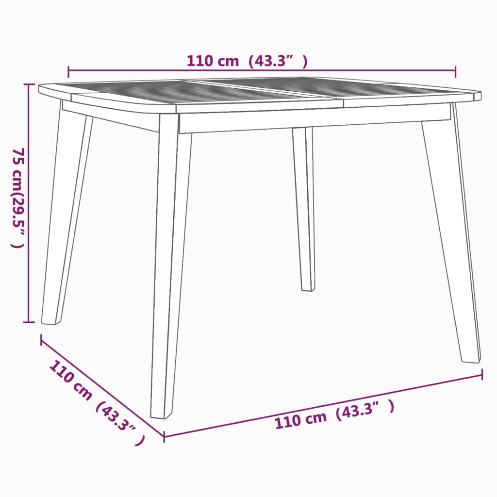vidaXL Gartentisch 110x110x75 cm Massivholz Akazie
