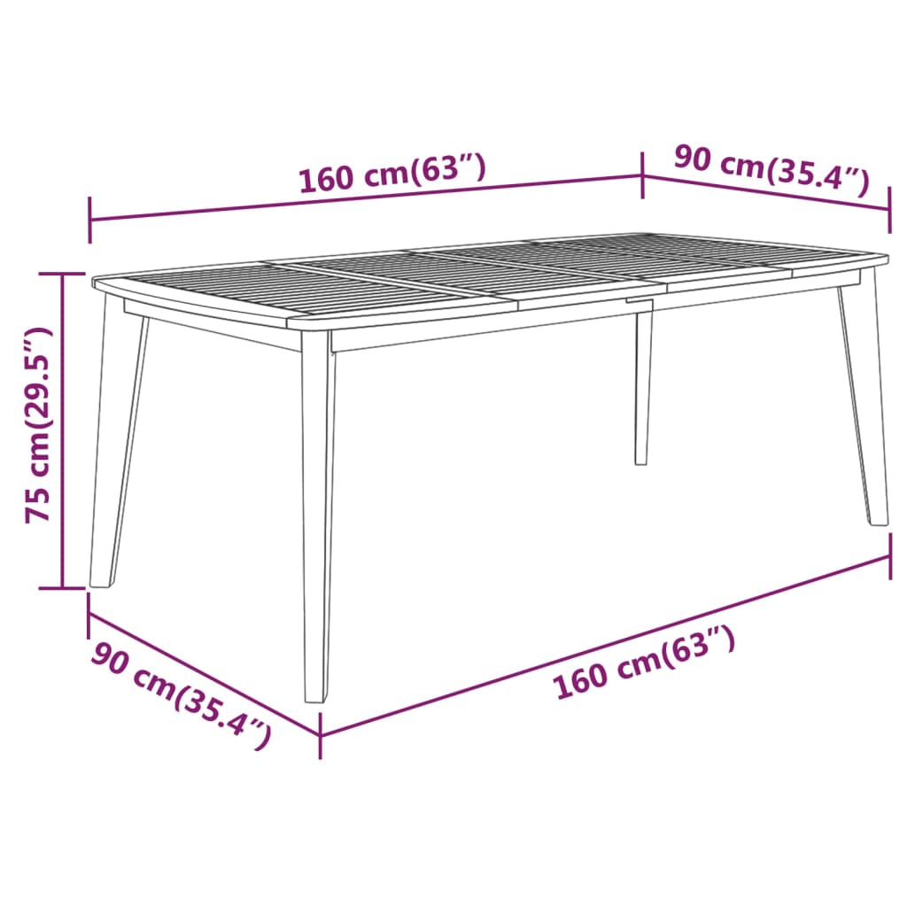 vidaXL Gartentisch 160x90x75 cm Massivholz Akazie