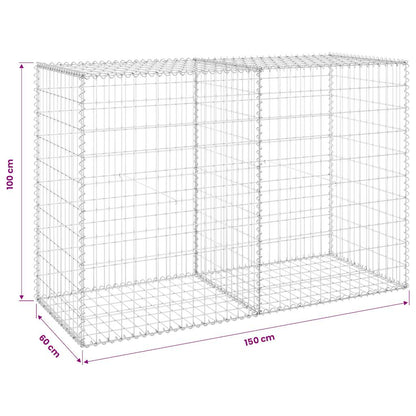 vidaXL Gabionenwand mit Abdeckung Verzinkter Stahl 150x60x100 cm