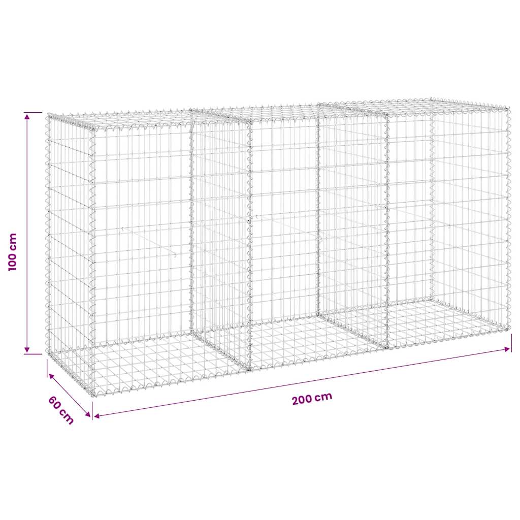 vidaXL Gabionenwand mit Abdeckung Verzinkter Stahl 200x60x100 cm
