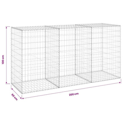 vidaXL Gabionenwand mit Abdeckung Verzinkter Stahl 200x60x100 cm