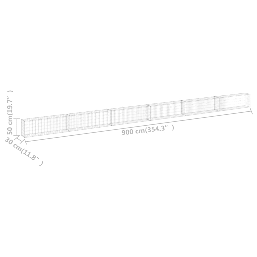 vidaXL Gabionenwand mit Abdeckung Verzinkter Stahl 900x30x50 cm