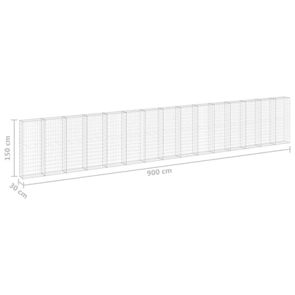 Gabionenwand mit Abdeckung Verzinkter Stahl 900x30x150 cm