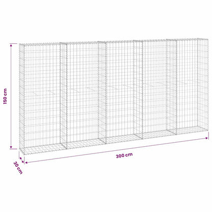 vidaXL Gabionenwand mit Abdeckung Verzinkter Stahl 300x30x150 cm