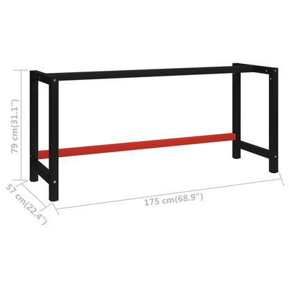 vidaXL Werkbankgestell Metall 175x57x79 cm Schwarz und Rot