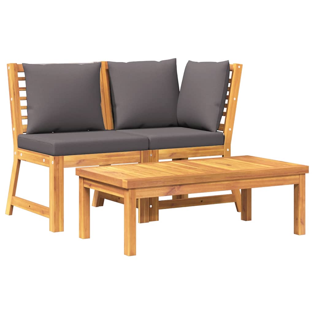 3-tlg. Garten-Lounge-Set mit Dunkelgrauem Kissen Akazienholz