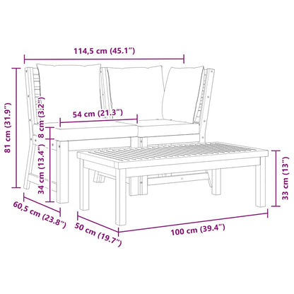 3-tlg. Garten-Lounge-Set mit Dunkelgrauem Kissen Akazienholz
