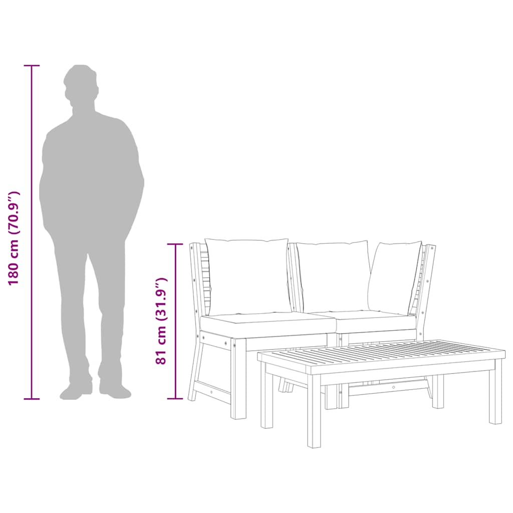 3-tlg. Garten-Lounge-Set mit Dunkelgrauem Kissen Akazienholz