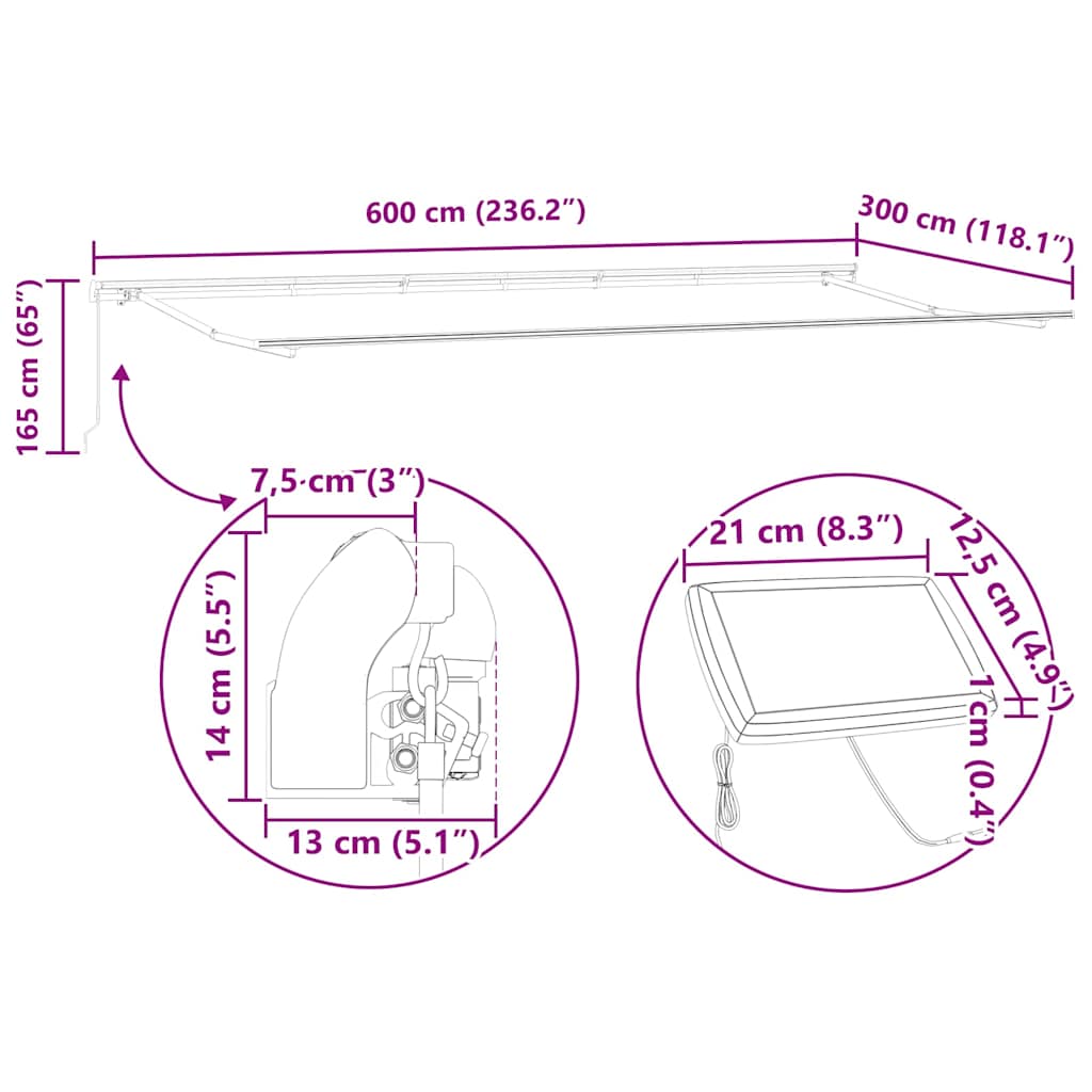 vidaXL Markisenrahmen mit LED-Lichtleisten Weiß 600 x 300 cm Aluminium