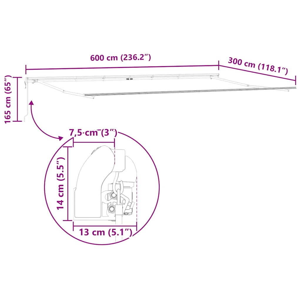Markisenrahmen Weiß 600 x 300 cm Aluminium