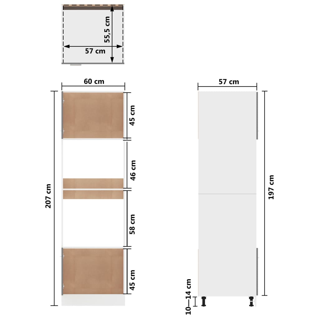 vidaXL Mikrowellenumbauschrank Lyon Weiß 60x57x207 cm Holzwerkstoff