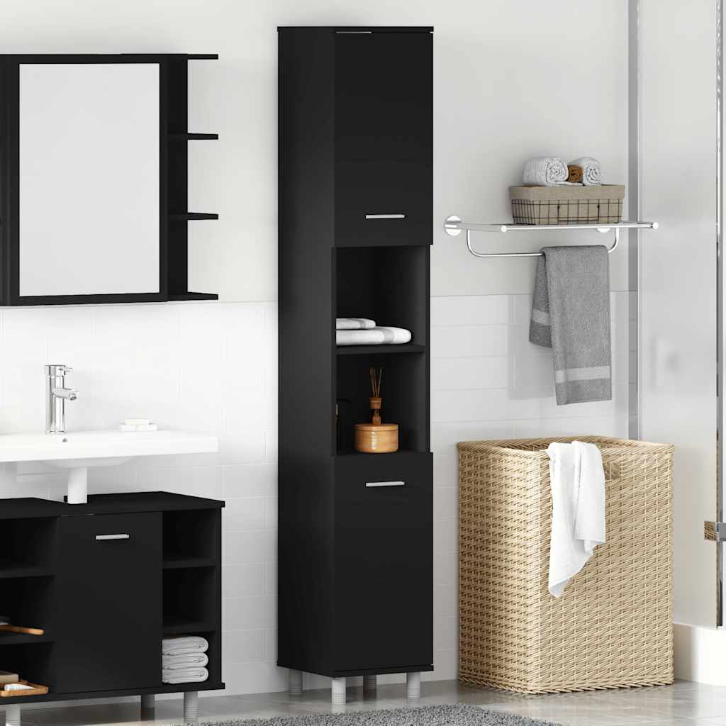 Badezimmerschrank Schwarz 30x30x179 cm Holzwerkstoff