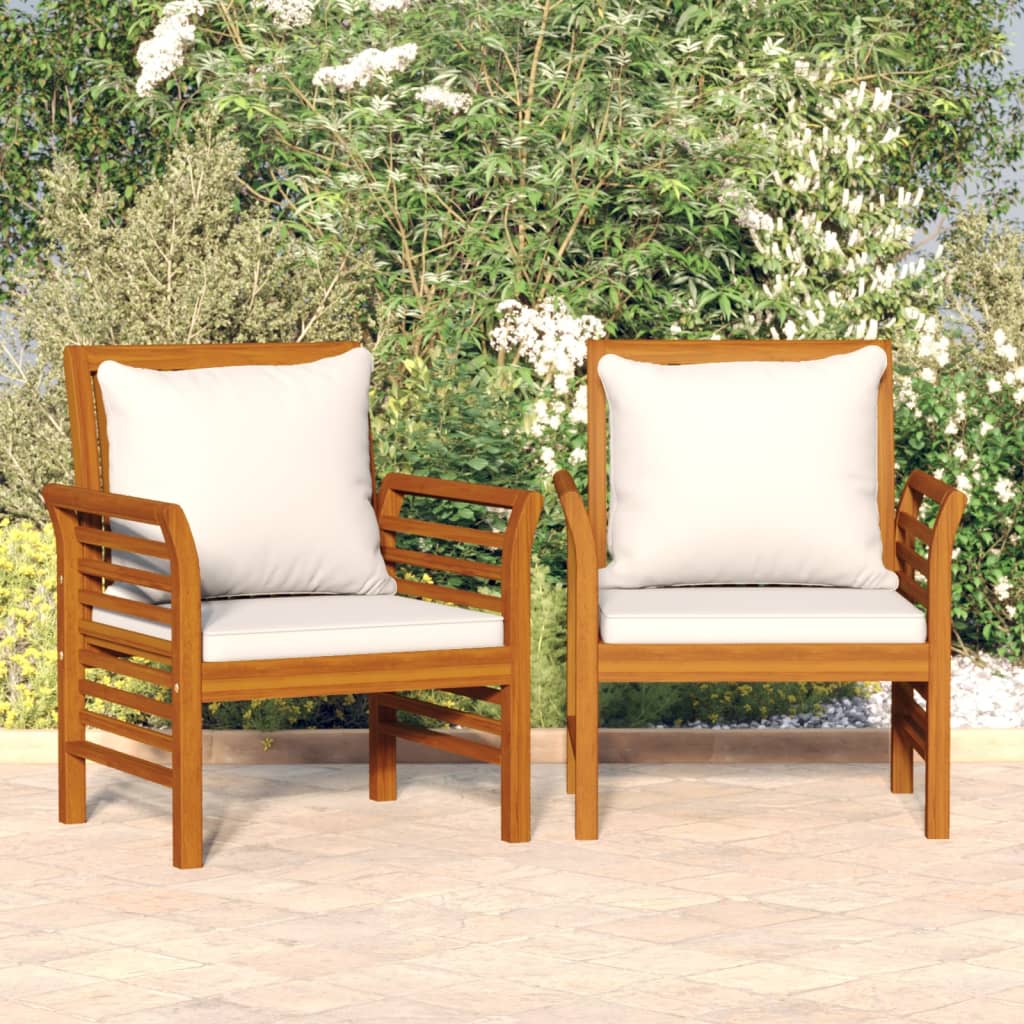 vidaXL Fauteuils de jardin avec coussins crème 2 pcs Bois d'acacia massif