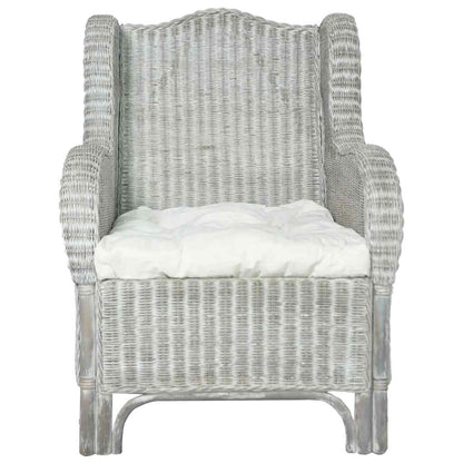 vidaXL Sessel mit Kissen Grau Natürliches Rattan und Leinen
