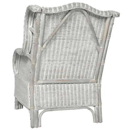 vidaXL Sessel mit Kissen Grau Natürliches Rattan und Leinen