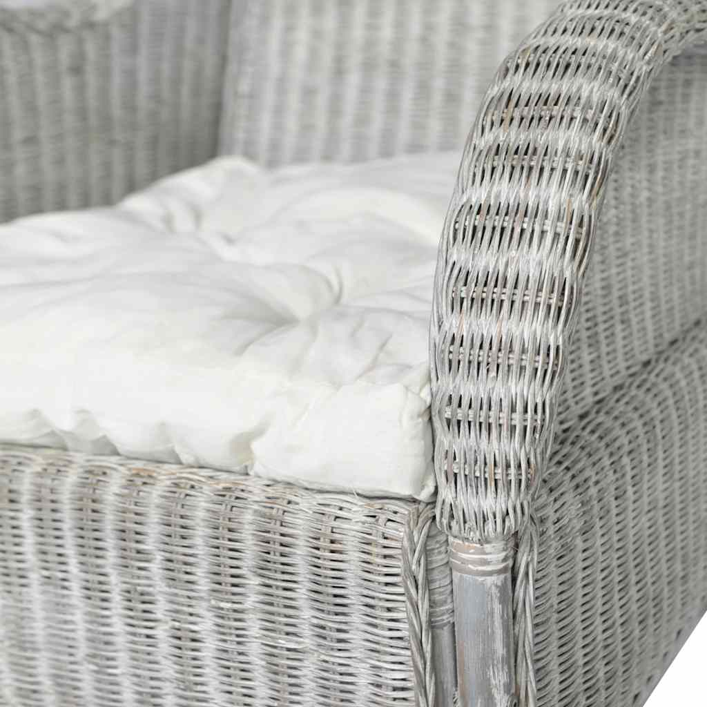 vidaXL Sessel mit Kissen Grau Natürliches Rattan und Leinen