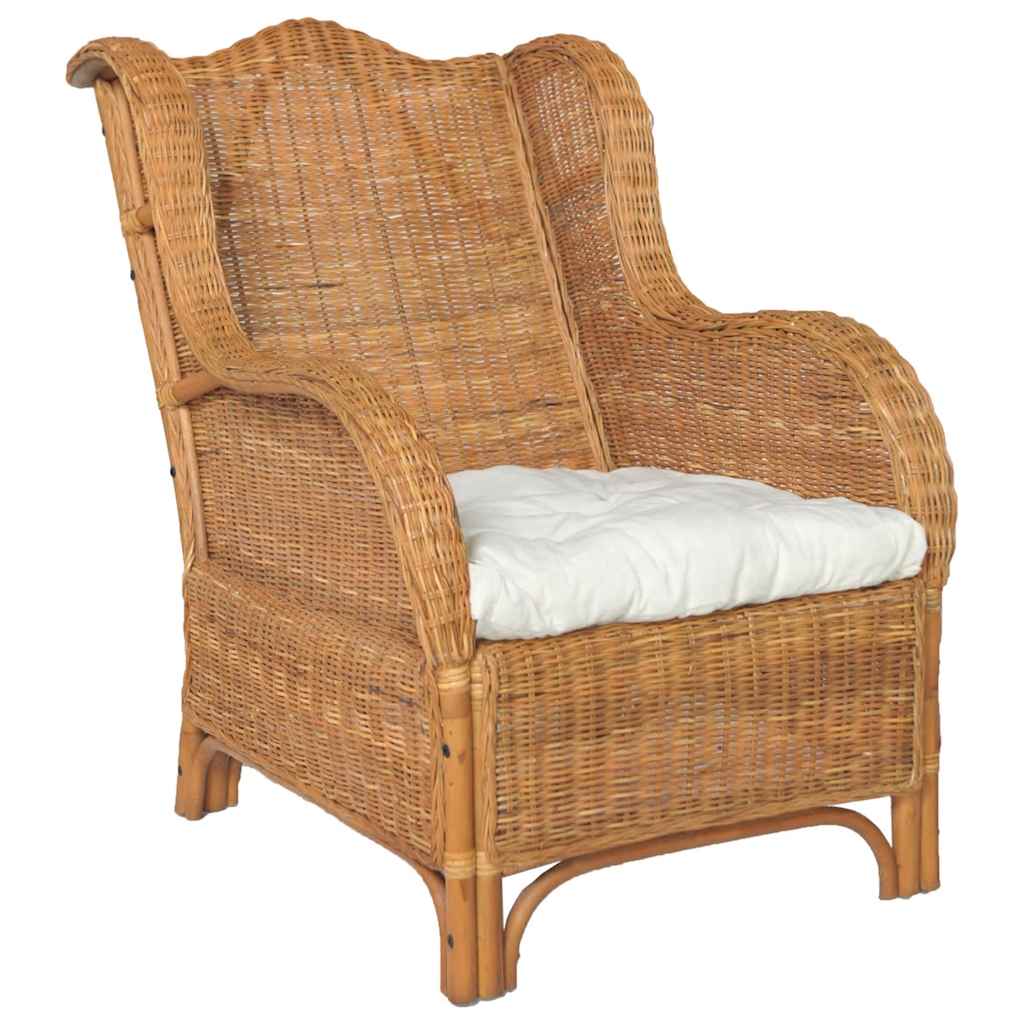 vidaXL Sessel mit Kissen Hellbraun Natürliches Rattan und Leinen