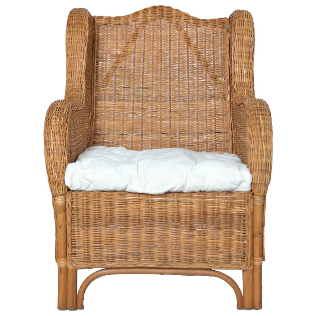 vidaXL Sessel mit Kissen Hellbraun Natürliches Rattan und Leinen