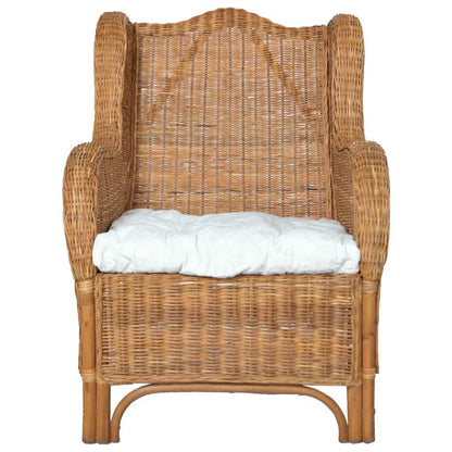 vidaXL Sessel mit Kissen Hellbraun Natürliches Rattan und Leinen