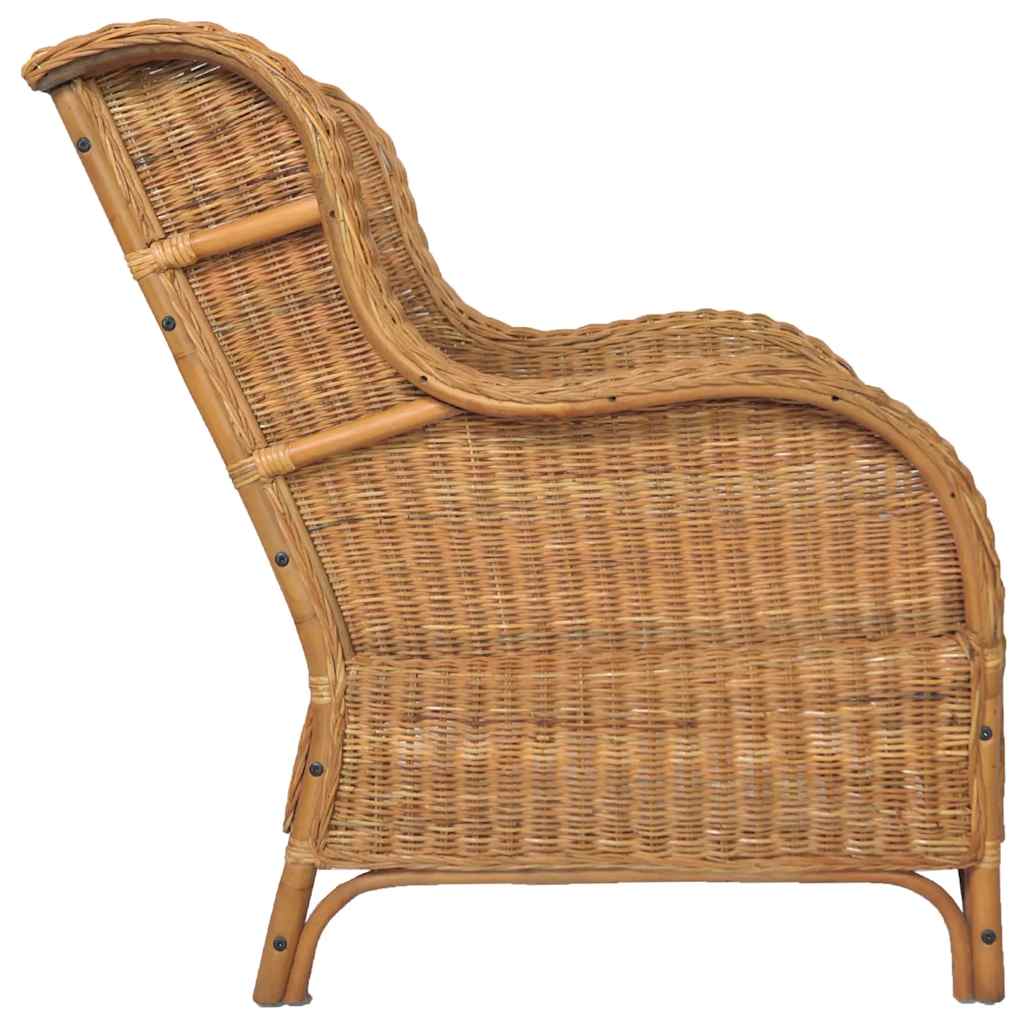 vidaXL Sessel mit Kissen Hellbraun Natürliches Rattan und Leinen