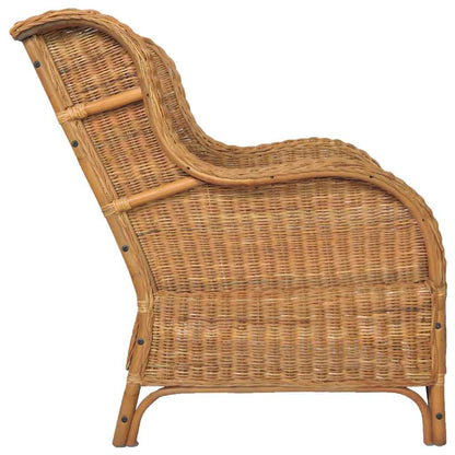 vidaXL Sessel mit Kissen Hellbraun Natürliches Rattan und Leinen