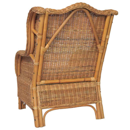 vidaXL Sessel mit Kissen Hellbraun Natürliches Rattan und Leinen