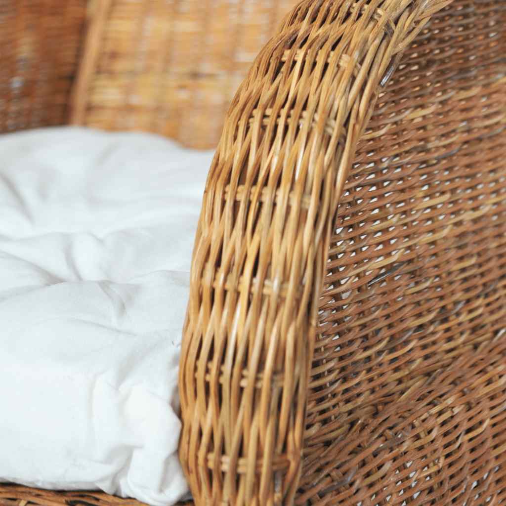vidaXL Sessel mit Kissen Hellbraun Natürliches Rattan und Leinen