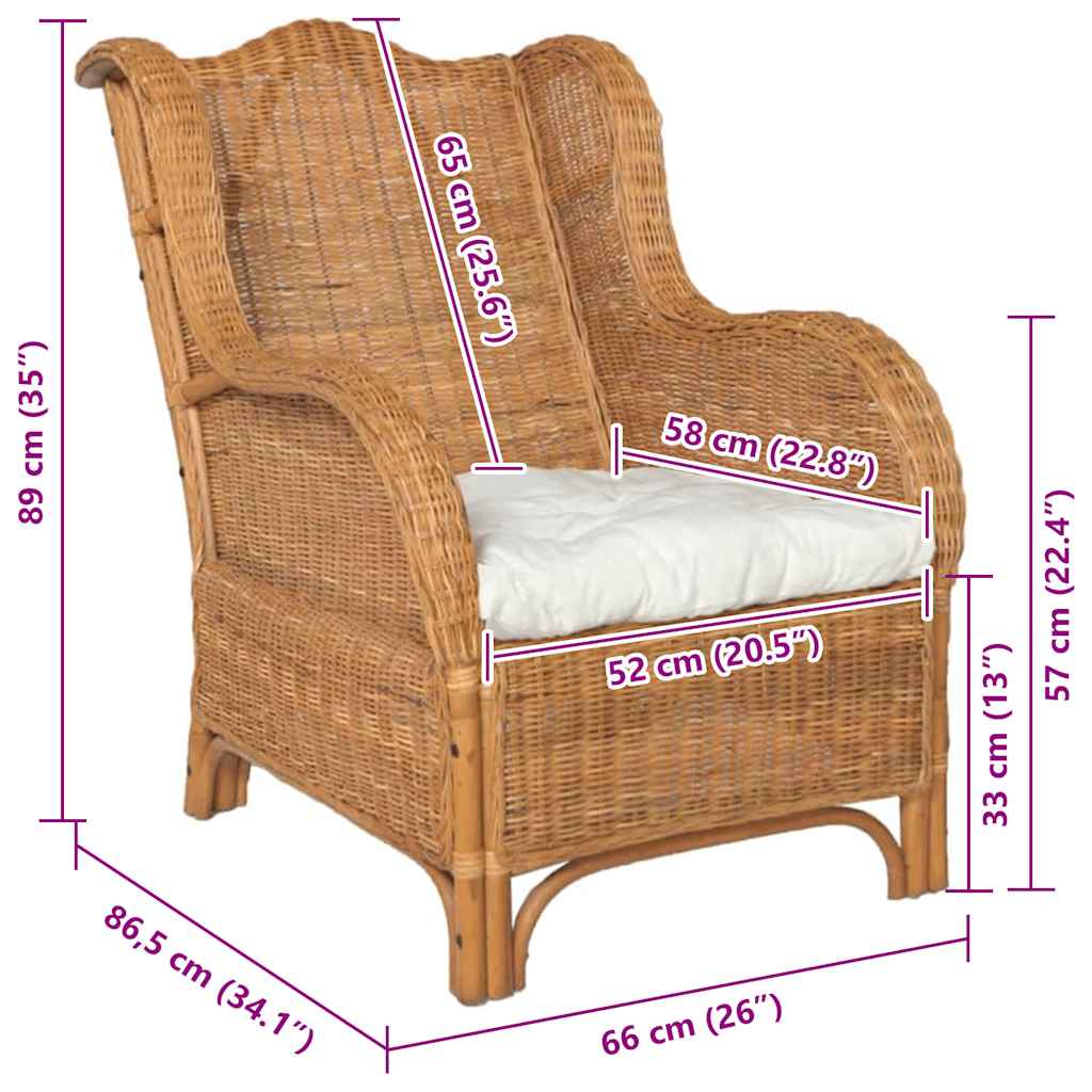 vidaXL Sessel mit Kissen Hellbraun Natürliches Rattan und Leinen