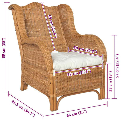 vidaXL Sessel mit Kissen Hellbraun Natürliches Rattan und Leinen