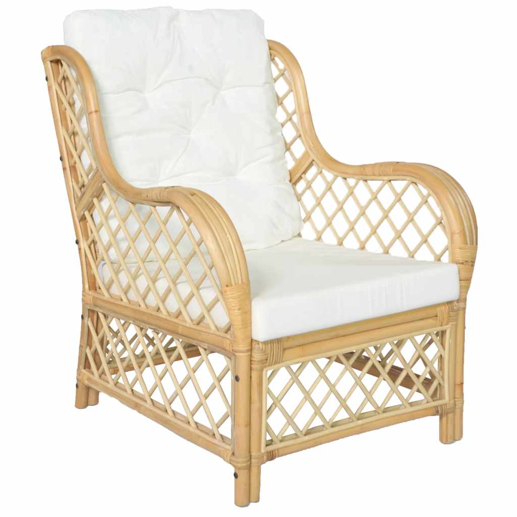 vidaXL Sessel mit Kissen Natürliches Rattan und Leinen
