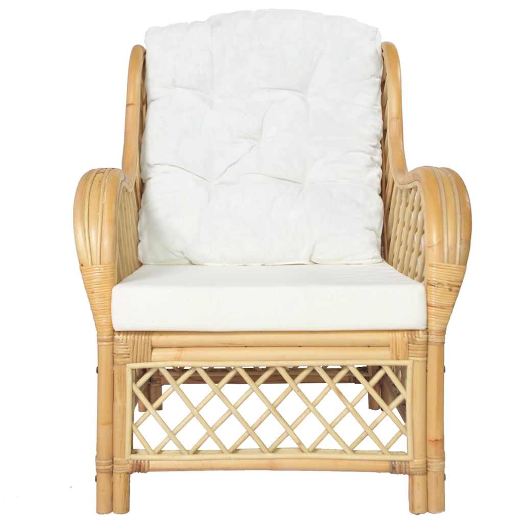 vidaXL Sessel mit Kissen Natürliches Rattan und Leinen