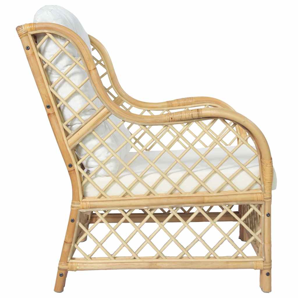 vidaXL Sessel mit Kissen Natürliches Rattan und Leinen