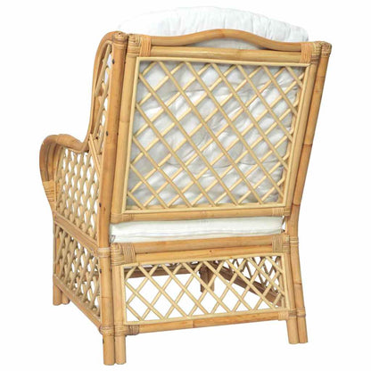 vidaXL Sessel mit Kissen Natürliches Rattan und Leinen