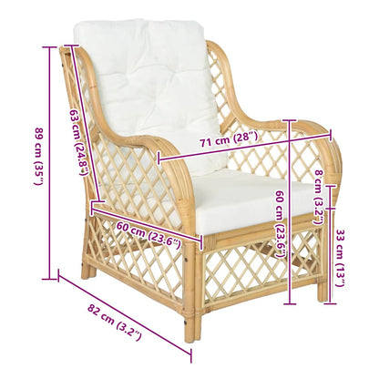 vidaXL Sessel mit Kissen Natürliches Rattan und Leinen